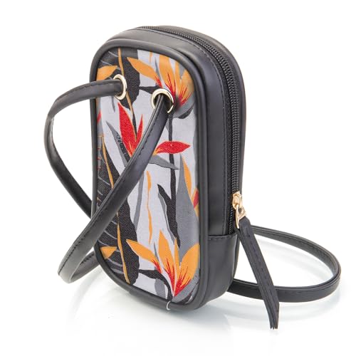 SACCI MUCCI Designer Faux Leather And Canvas Mobile Sling Bag For Women Stylish | Birthday Gift Item - Exotic Jungle (Black) - SaumyasStore