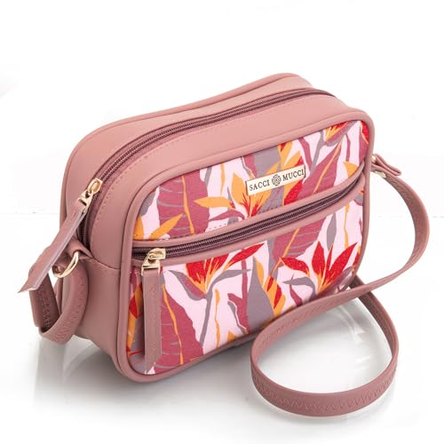 SACCI MUCCI Sling Bag for Girls/Women, Crossbody Boxy Sling Bags for Women, Side Purse | Crossbody Women's sling bag - Exotic Jungle (Blush) - SaumyasStore