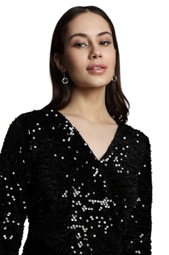 Allen Solly Women's Polyester Asymmetrical Mid-Thigh Length Dress (Black) - SaumyasStore