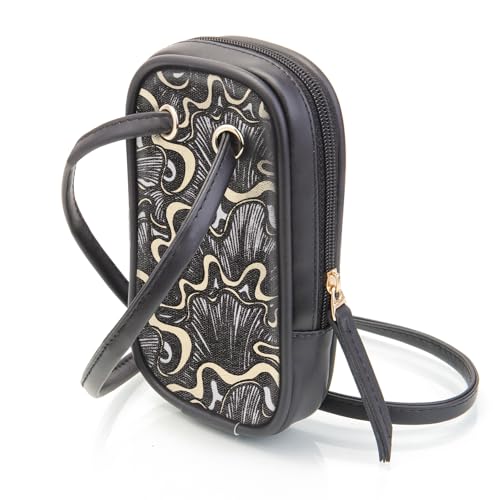 SACCI MUCCI Phone Pouch, Mobile Bag, Women's Wallet Sling Crossbody Bag for Mobile Cell Phone, Crossbody Phone Bag -Aquatic Mushrooms (Black) - SaumyasStore