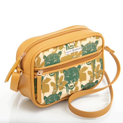 SACCI MUCCI Boxy Shoulder Sling Crossbody Bag for Women, Stylish Sling Bag For Girls, Ladies Purse, Shoulder Bag, Gift for Girls - Wild Print (Mustard) - SaumyasStore