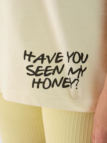 The Souled Store Disney: Winnie The Pooh Displacement Women and Girls Short Sleeve Round Neck Off White Graphic Print Oversized Fit T-Shirts - SaumyasStore