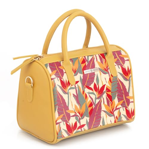 SACCI MUCCI Women's Handbag | Women's Tote Bag | Women's Top-Handle Bags | Women's Satchels | Women's Hobos & Shoulder Bags- Exotic Jungle (Mustard) - SaumyasStore