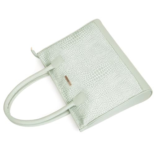 SACCI MUCCI Women's Tote Bag | Tote Bags For Women with Padded Laptop Compartment | Big Shoulder Bag for Office-Alligator Print (Mint Green) - SaumyasStore