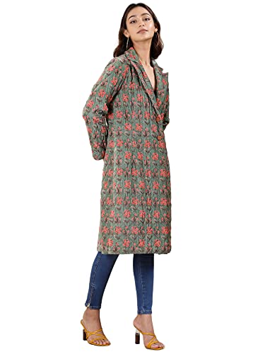 Ritu Kumar Green Printed Velvet Jacket - SaumyasStore