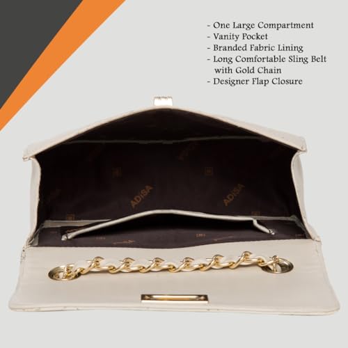 ADISA Women's Girls Quilted Cross Body Sling Bag (SL5059-Off White) - SaumyasStore