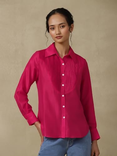 Aarke Ritu Kumar Magenta Solid Shirt - SaumyasStore