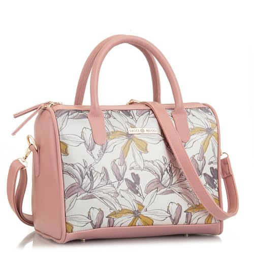 SACCI MUCCI Women's Handbag | Women's Tote Bag | Women's Top-Handle Bags | Women's Satchels | Women's Hobos & Shoulder Bags-Magnolia Floral Print (Blush) - SaumyasStore
