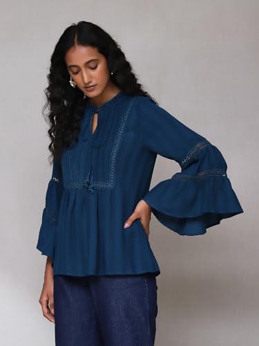 Aarke Ritu Kumar Teal Solid Top - SaumyasStore