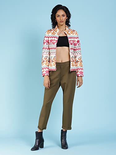 Label RITU KUMAR Women's Leaf Regular Jacket JKTDP001N30093749-OFF WHITE-M - SaumyasStore