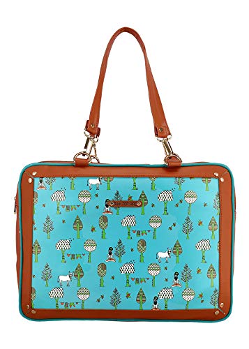 Funk For Hire Leatherette Printed 2 In 1 Backpack Shoulder Bag Handbag Fit Up To 15.6" Laptop - Aqua Blue And Brown - SaumyasStore