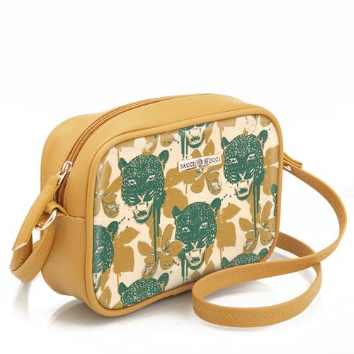 SACCI MUCCI Stylish Box Sling Bag for girls | Side Purse for Women Stylish Latest | Cross Body Sling Box Bags for Girls - Wild Print (Mustard) - SaumyasStore