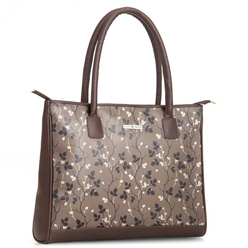 SACCI MUCCI Women's Tote Bag | Large Capacity Tote Bags For Women with Padded Laptop Compartment | Big Shoulder Bag for Office-Floral Tree Twig Design (Brown) - SaumyasStore