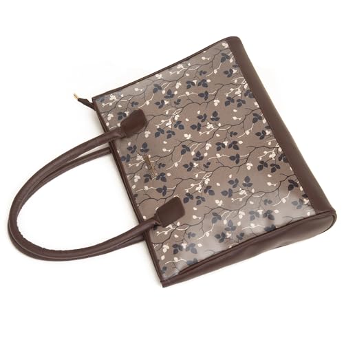 SACCI MUCCI Women's Tote Bag | Large Capacity Tote Bags For Women with Padded Laptop Compartment | Big Shoulder Bag for Office-Floral Tree Twig Design (Brown) - SaumyasStore