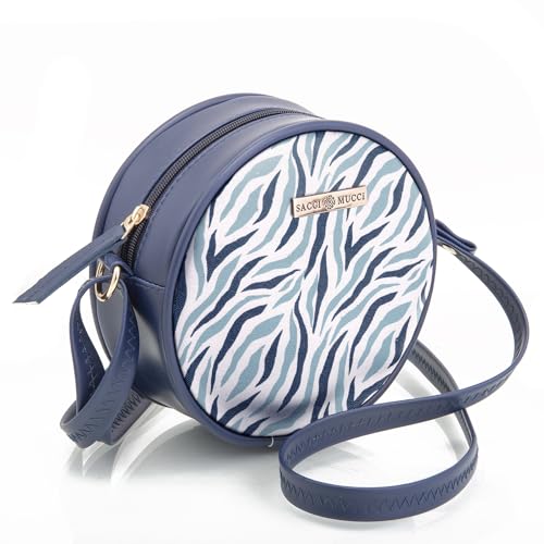SACCI MUCCI Round Sling Bag, Printed Sling Bag For Girls, Women Sling Bag, Crossbody Bag For Women,Girls, Gift for her - Wave Botanical (Navy Blue) - SaumyasStore
