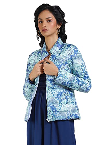 Label RITU KUMAR Women's Floral Regular Jacket JKTDP001N30093749-BLUE-L - SaumyasStore