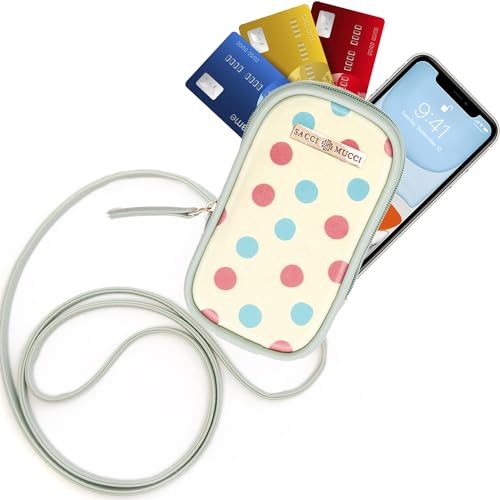 SACCI MUCCI Phone Pouch, Mobile Bag, Women's Wallet Sling Crossbody Bag for Mobile Cell Phone, Crossbody Phone Bag - Cute Polka (Mint green) - SaumyasStore