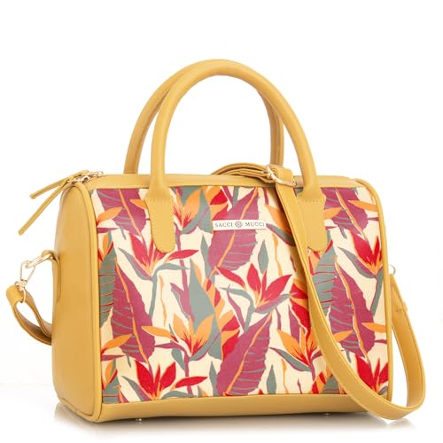 SACCI MUCCI Women's Handbag | Women's Tote Bag | Women's Top-Handle Bags | Women's Satchels | Women's Hobos & Shoulder Bags- Exotic Jungle (Mustard) - SaumyasStore