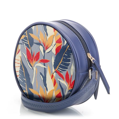 SACCI MUCCI Round Crossbody Bag | Side Sling Bag for Women and Girls | Latest Stylish Shoulder Bag for Ladies - Exotic Jungle (Navy Blue) - SaumyasStore