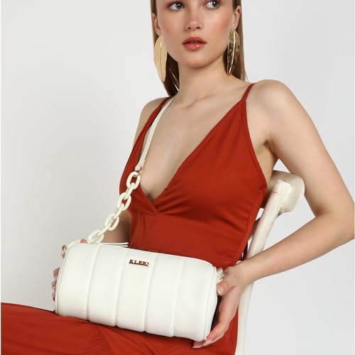 KLEIO Vegan Leather Quilted Crossbody Sling Bag For Women with Zip Closure (White) | Casual Cross body Bag for Girls for Everyday Use | Suitable for Parties, Functions, College & Office - SaumyasStore