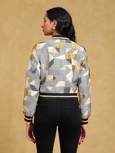 Label RITU KUMAR Silver Jacquard Jacket - SaumyasStore
