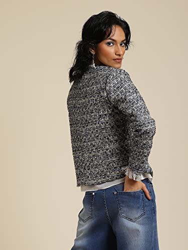 Label RITU KUMAR Women's Textured Regular Jacket JKTDPW01N30097486-BLACK-S - SaumyasStore