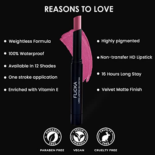 FLiCKA High Drama Creamy Matte Lipstick| Non-transfer HD Lipstick, Waterproof, Hydrating, Moisturizing, Upto 16Hrs, 06 jealous, 3.2 - SaumyasStore