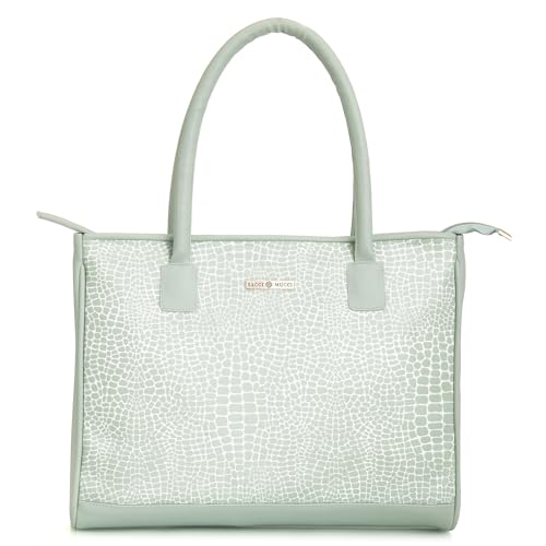 SACCI MUCCI Women's Tote Bag | Tote Bags For Women with Padded Laptop Compartment | Big Shoulder Bag for Office-Alligator Print (Mint Green) - SaumyasStore