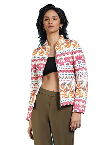 Label RITU KUMAR Women's Leaf Regular Jacket JKTDP001N30093749-OFF WHITE-M - SaumyasStore