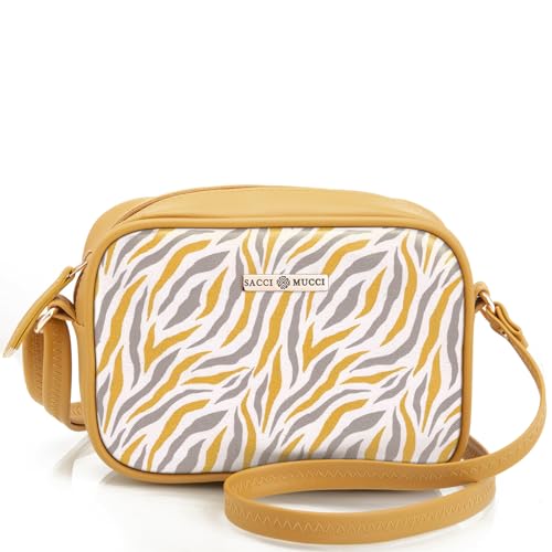 SACCI MUCCI Stylish Box Sling Bag for girls | Side Purse for Women Stylish Latest | Cross Body Sling Box Bags for Girls - Wave Botanical (Mustard) - SaumyasStore