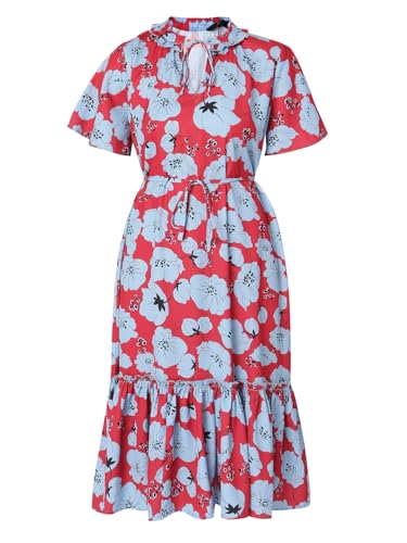 Vero Moda Women's Polyester Fit and Flare Midi Dress (Crimson) - SaumyasStore