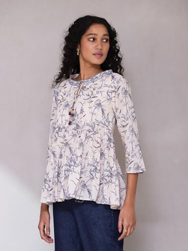 Aarke Ritu Kumar Ecru Printed Top - SaumyasStore