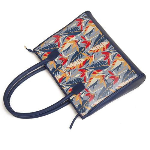 SACCI MUCCI Women's Tote Bag | Tote Bags For Women with Padded Laptop Compartment | Big Shoulder Bag for Office- Exotic Jungle (Navy Blue) - SaumyasStore