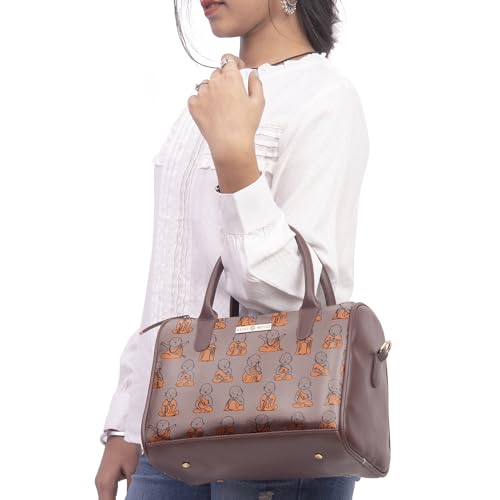 SACCI MUCCI Women's Handbag | Women's Tote Bag | Women's Top-Handle Bags | Women's Satchels | Women's Hobos & Shoulder Bags- Cute Monk Design Print (Brown) - SaumyasStore