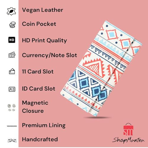 ShopMantra Wallet for Women's | Women's Wallet |Clutch | Vegan Leather | 11 Cards 1 ID Slot | 2 Notes and 1 Coin Compartment |Magnetic Closure | Multicolor. - SaumyasStore