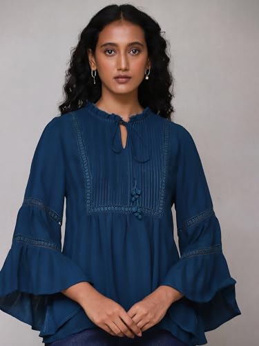 Aarke Ritu Kumar Teal Solid Top - SaumyasStore