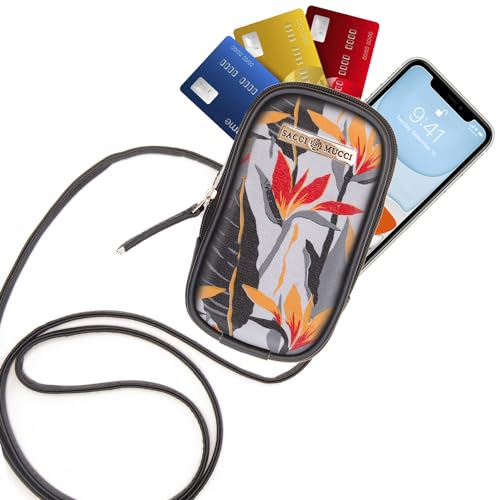 SACCI MUCCI Designer Faux Leather And Canvas Mobile Sling Bag For Women Stylish | Birthday Gift Item - Exotic Jungle (Black) - SaumyasStore