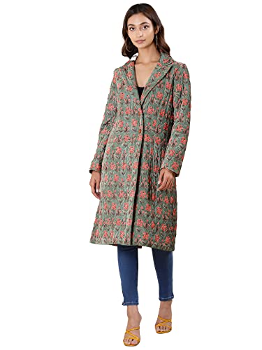 Ritu Kumar Green Printed Velvet Jacket - SaumyasStore