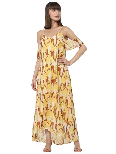 VERO MODA Women's Polyester A-Line Maxi Dress (Yolk Yellow) - SaumyasStore