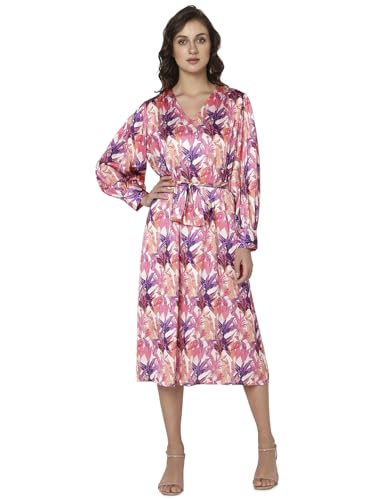 VERO MODA Women's Polyester Fit and Flare Midi Dress (Lantana) - SaumyasStore