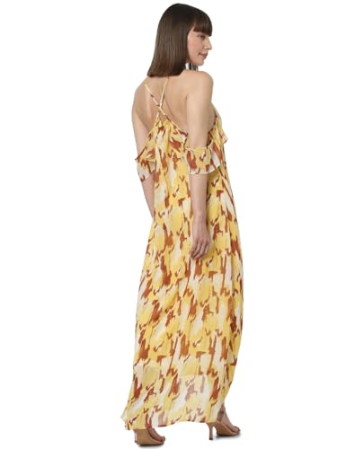 VERO MODA Women's Polyester A-Line Maxi Dress (Yolk Yellow) - SaumyasStore