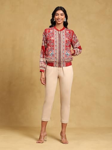Label RITU KUMAR Red Floral Velvet Jacket - SaumyasStore