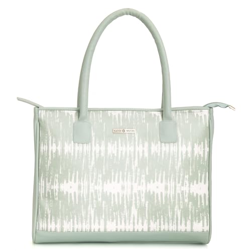 SACCI MUCCI Women's Tote Bag | Tote Bags For Women with Padded Laptop Compartment | Big Shoulder Bag for Office- Bamboo Tie Dye Print (Mint Green) - SaumyasStore