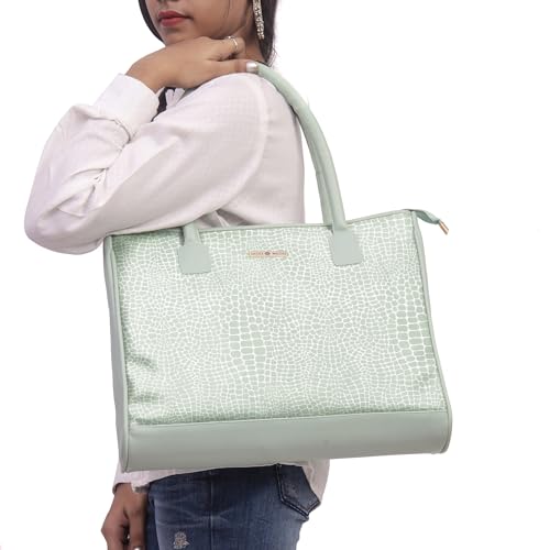 SACCI MUCCI Women's Tote Bag | Tote Bags For Women with Padded Laptop Compartment | Big Shoulder Bag for Office-Alligator Print (Mint Green) - SaumyasStore