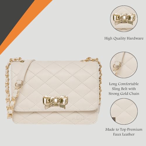 ADISA Women's Girls Quilted Cross Body Sling Bag (SL5059-Off White) - SaumyasStore