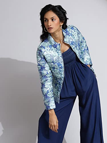 Label RITU KUMAR Women's Floral Regular Jacket JKTDP001N30093749-BLUE-L - SaumyasStore