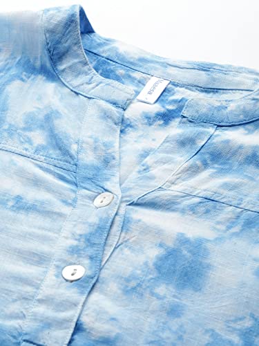 Maaesa Hand Done Multicolor Tie Dyed Rayon Slub Top (Light Blue) - SaumyasStore