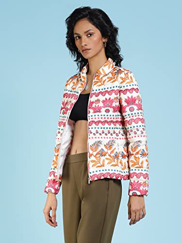 Label RITU KUMAR Women's Leaf Regular Jacket JKTDP001N30093749-OFF WHITE-M - SaumyasStore