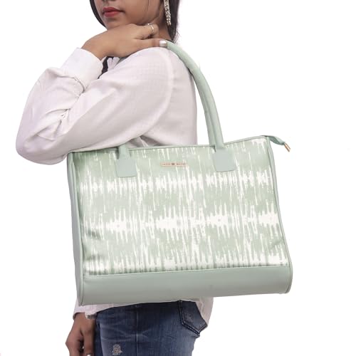 SACCI MUCCI Women's Tote Bag | Tote Bags For Women with Padded Laptop Compartment | Big Shoulder Bag for Office- Bamboo Tie Dye Print (Mint Green) - SaumyasStore