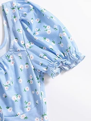 AAHWAN Puff Sleeves Floral Print Crop Top For Women's - SaumyasStore